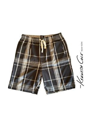 Kenneth Cole Black/Grey + White Plaid Drawstring Lounge Shorts - NWOT